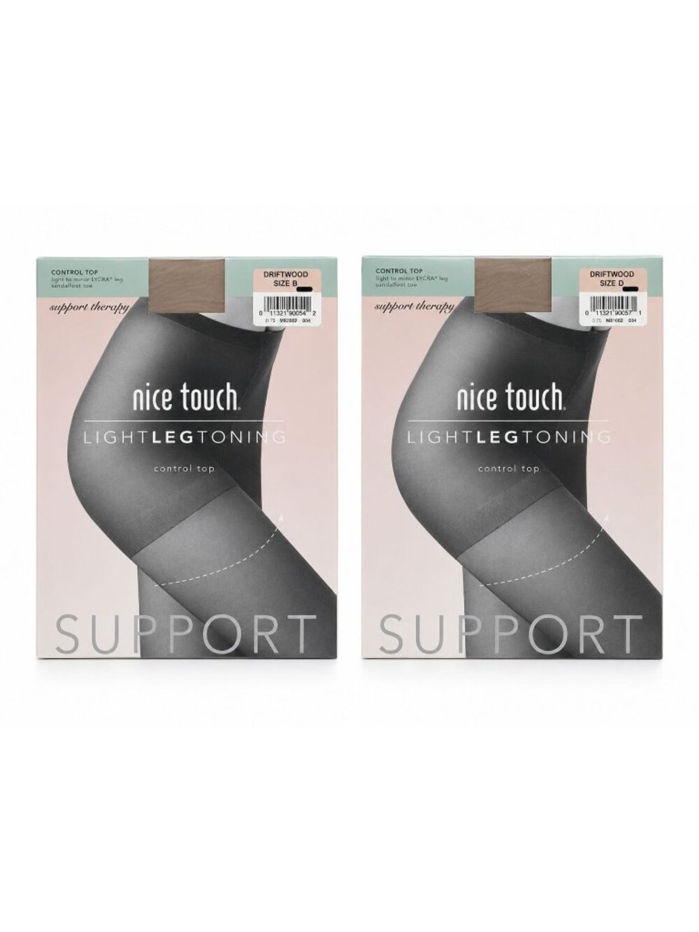 Nice Touch 2 pr Support Therapy Light Leg Toning Control Top Pantyhose Driftwood